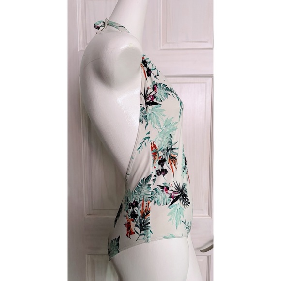 Moving Sale! EUC Roxy Shady Palm V Neck Swimsuit Halter Style Mesh Insert Medium - Picture 5 of 9